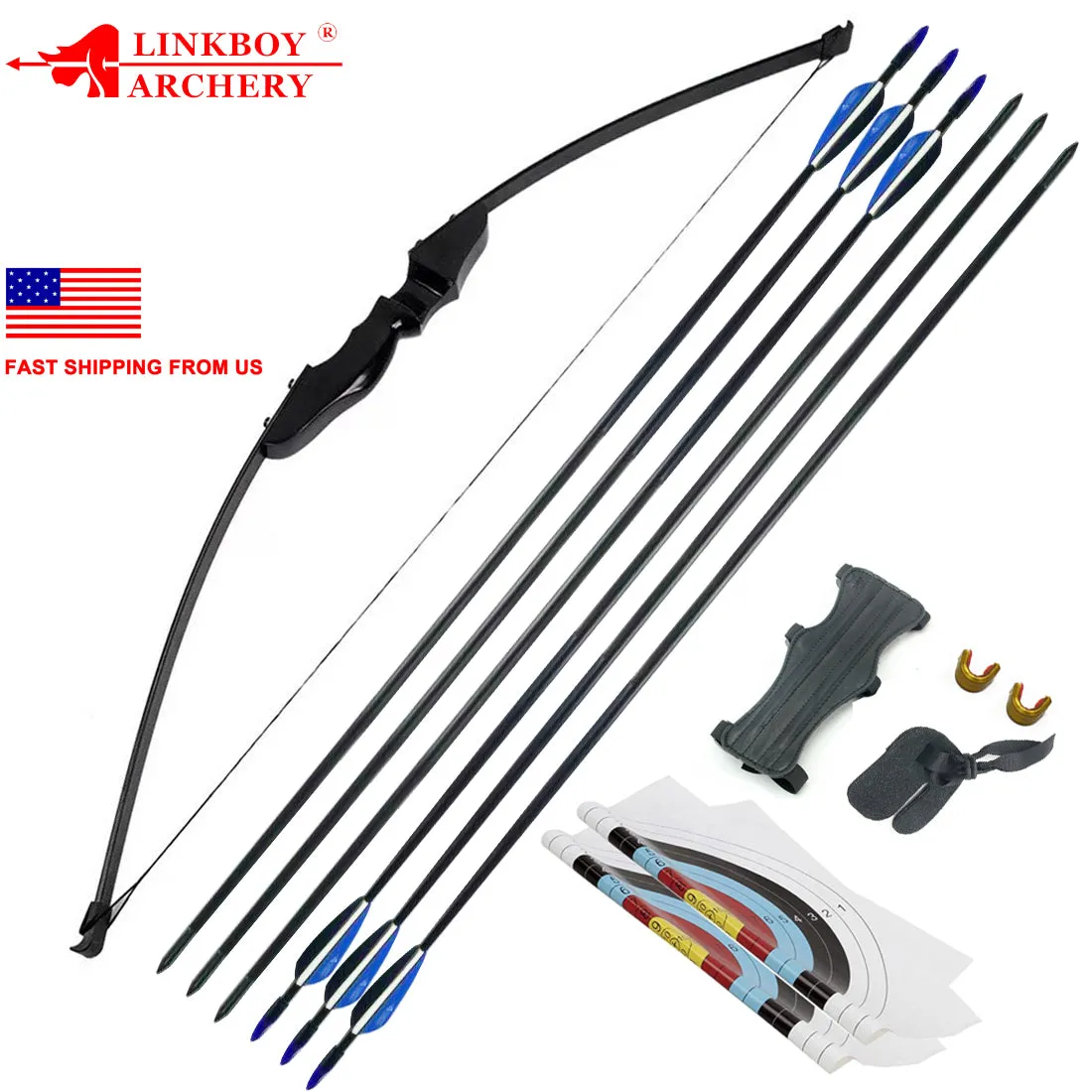 40 Lbs Recourve Bow Powerful Long Bow for Right Hand Outdoor Hunting Shooting Us Shapping