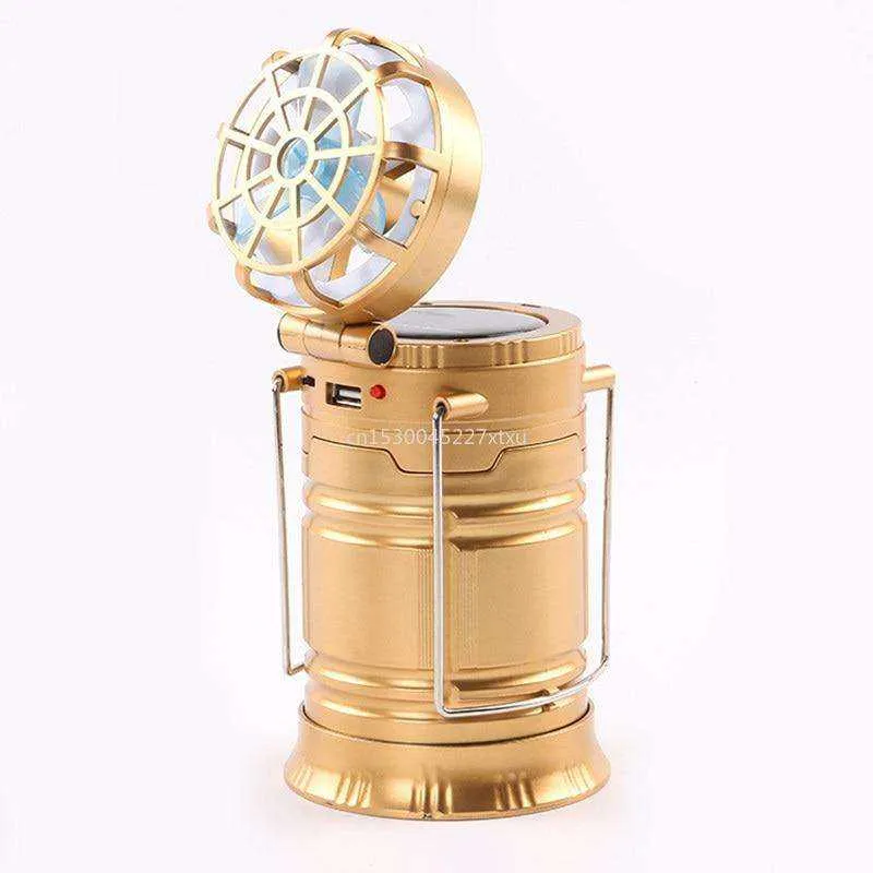 6 in 1 Portable Outdoor LED Camping Lantern With Fan Solar Rechargeable
