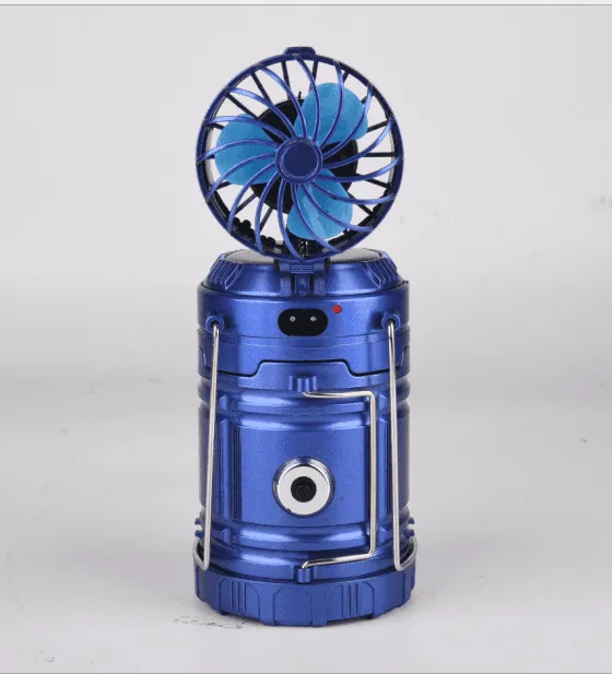 6 in 1 Portable Outdoor LED Camping Lantern With Fan Solar Rechargeable