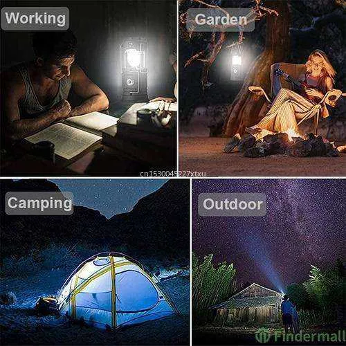 6 in 1 Portable Outdoor LED Camping Lantern With Fan Solar Rechargeable