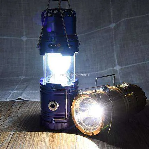 6 in 1 Portable Outdoor LED Camping Lantern With Fan Solar Rechargeable