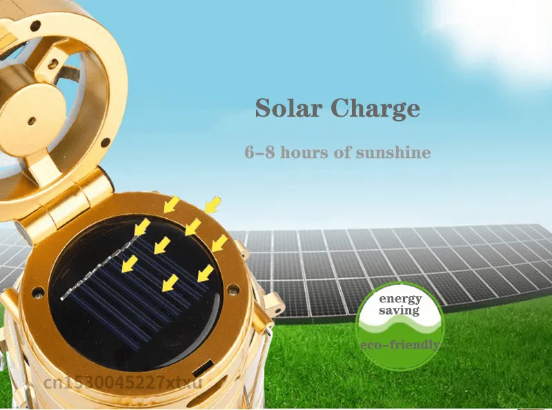6 in 1 Portable Outdoor LED Camping Lantern With Fan Solar Rechargeable