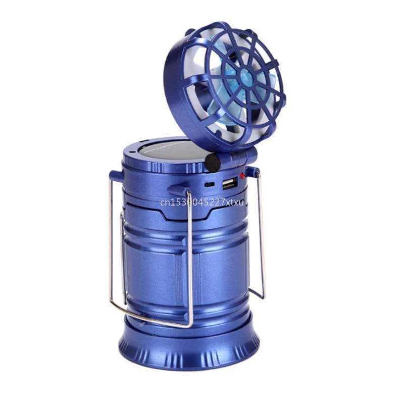 6 in 1 Portable Outdoor LED Camping Lantern With Fan Solar Rechargeable