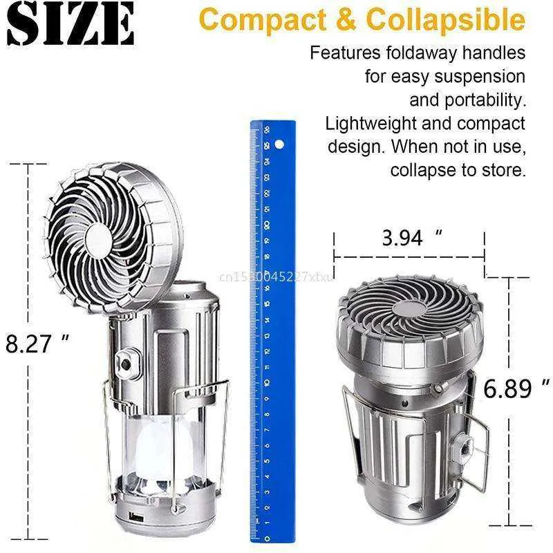 6 in 1 Portable Outdoor LED Camping Lantern With Fan Solar Rechargeable