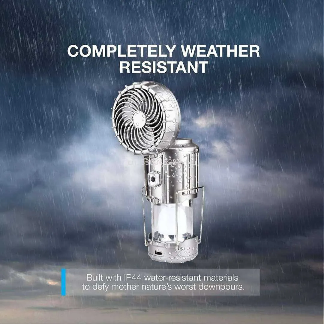 6 in 1 Portable Outdoor LED Camping Lantern With Fan Solar Rechargeable