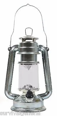 9.5" Silver Metal Hurricane Lantern Camping Survival Emergencies Disaster 15 LED
