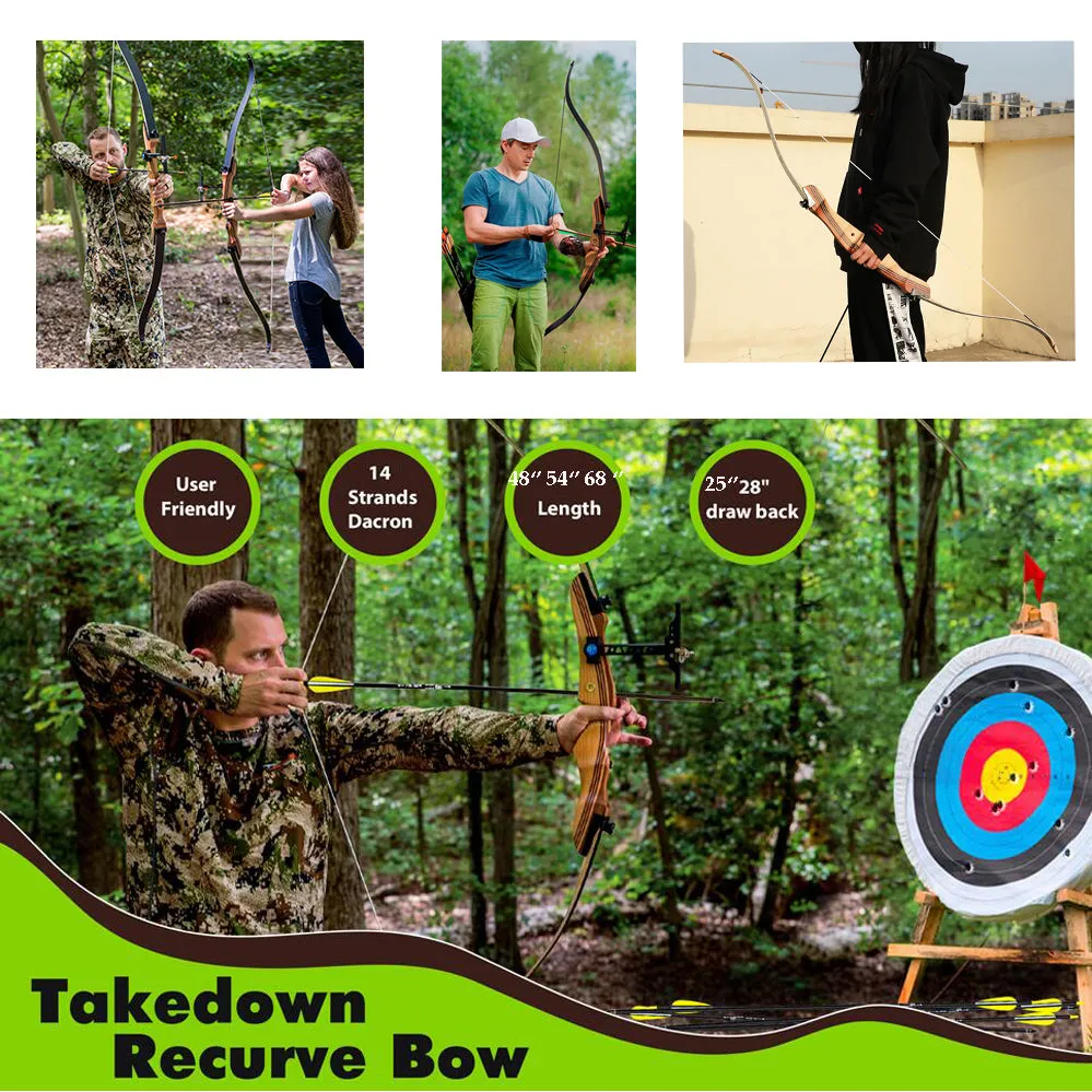 🎯Archery 68'' 54'' 48'' Takedown Recurve Bow 10-20lbs Adult