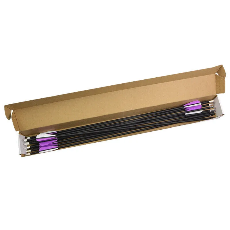 🎯Mixed Carbon Arrows 31" Parabolic Purple Fletched Archery Arrows