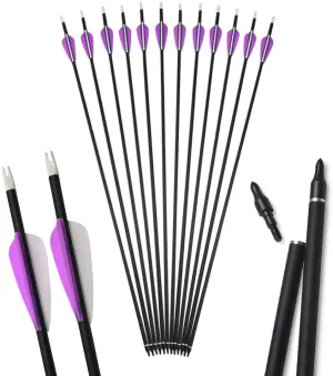 🎯Mixed Carbon Arrows 31" Parabolic Purple Fletched Archery Arrows