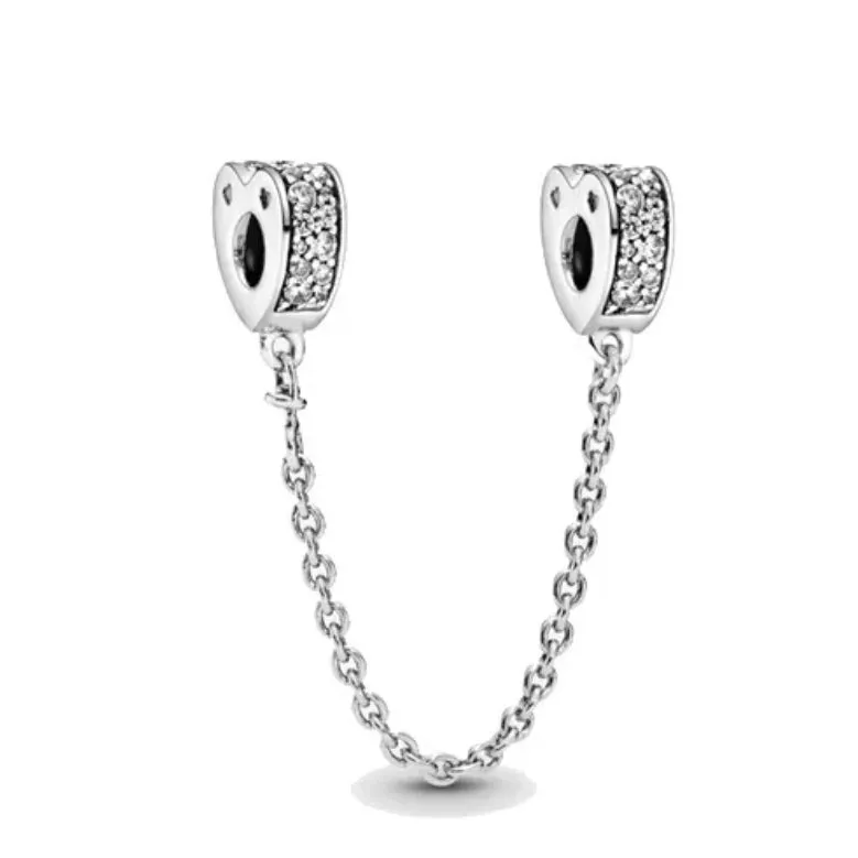 Sparkly Heart Safety Chain - 925 Sterling Silver