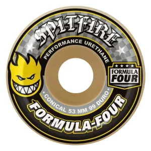Spitfire Formula Four 53mm Conical 99Duro Skateboard Wheels - White/Yellow