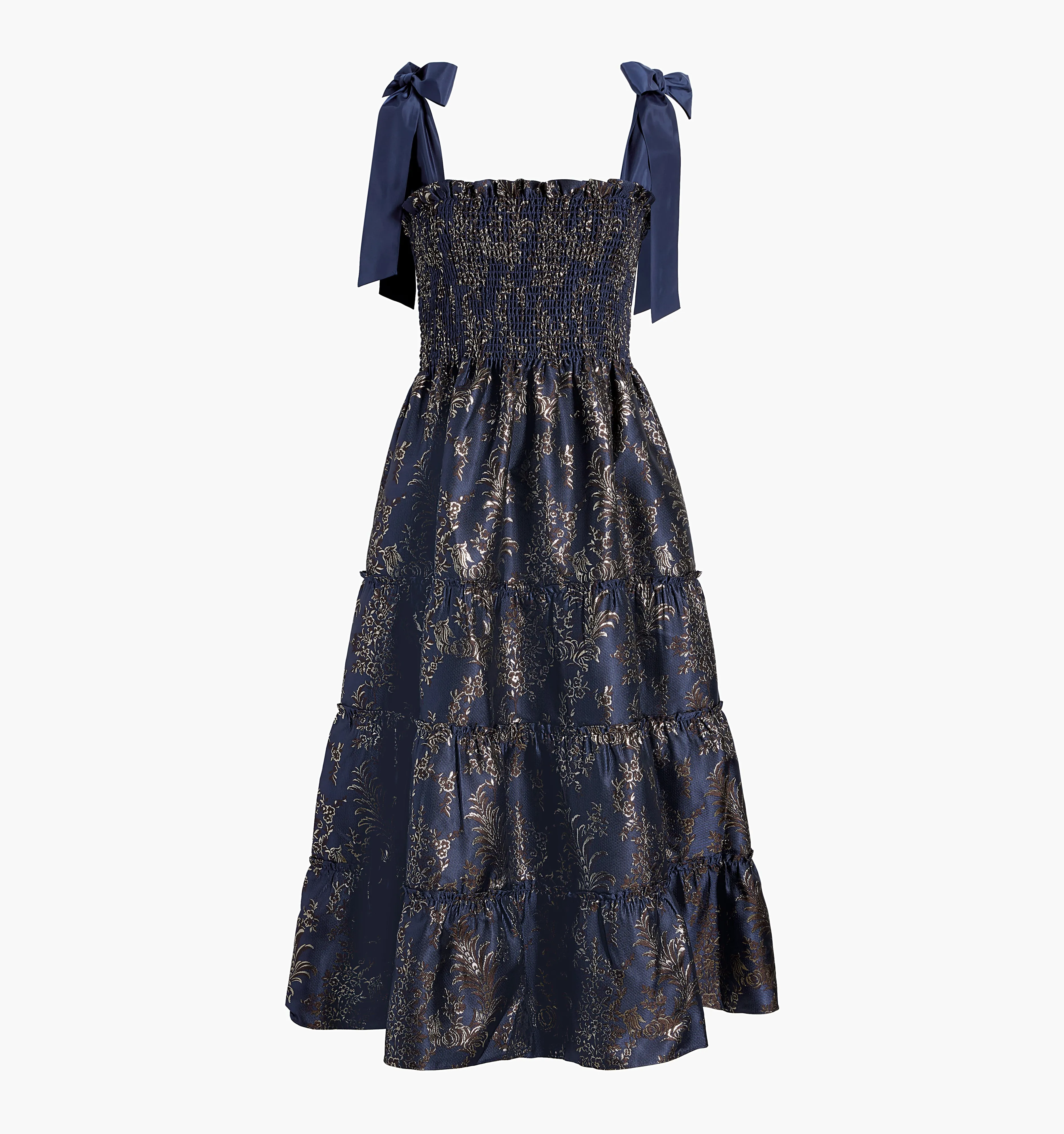 The Ribbon Ellie Nap Dress - Navy Bird Brocade