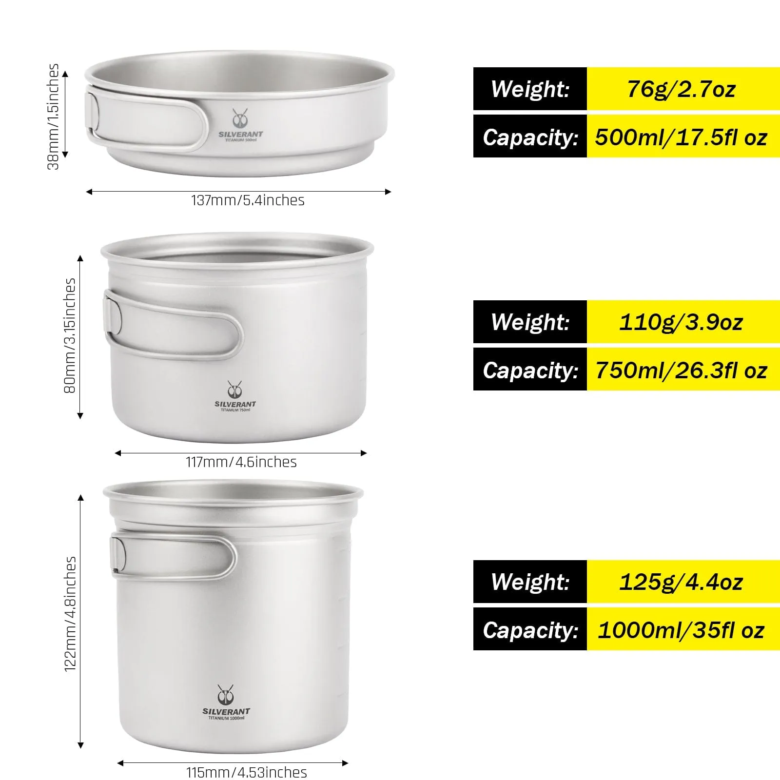 Ultralight 3-Piece Titanium Camping Cookware Set