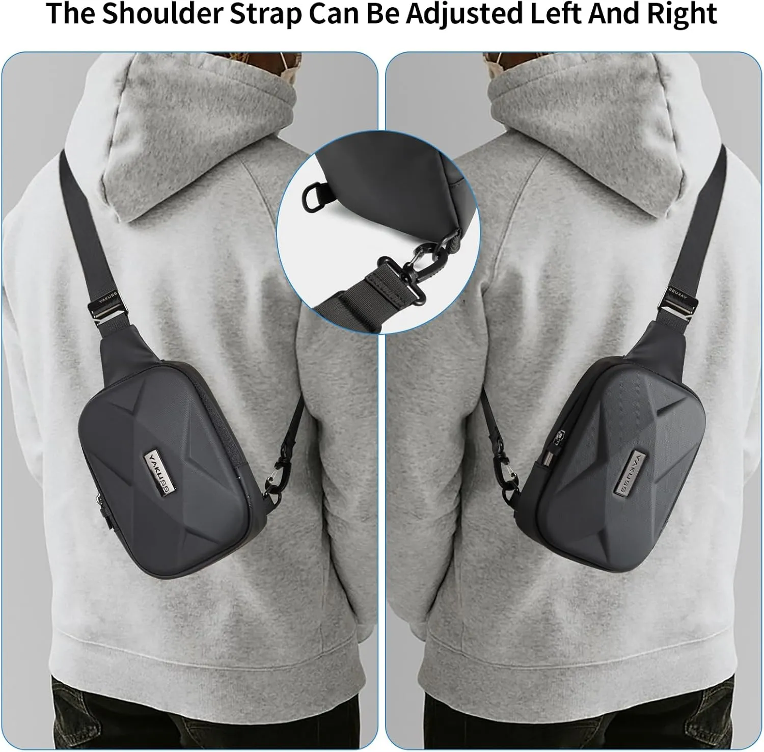 YaKuss Hard Shell Sling Bag for Men and Women, Waterproof Anti-Theft bag for Travel, Men Crossbody Bags for gift, Black