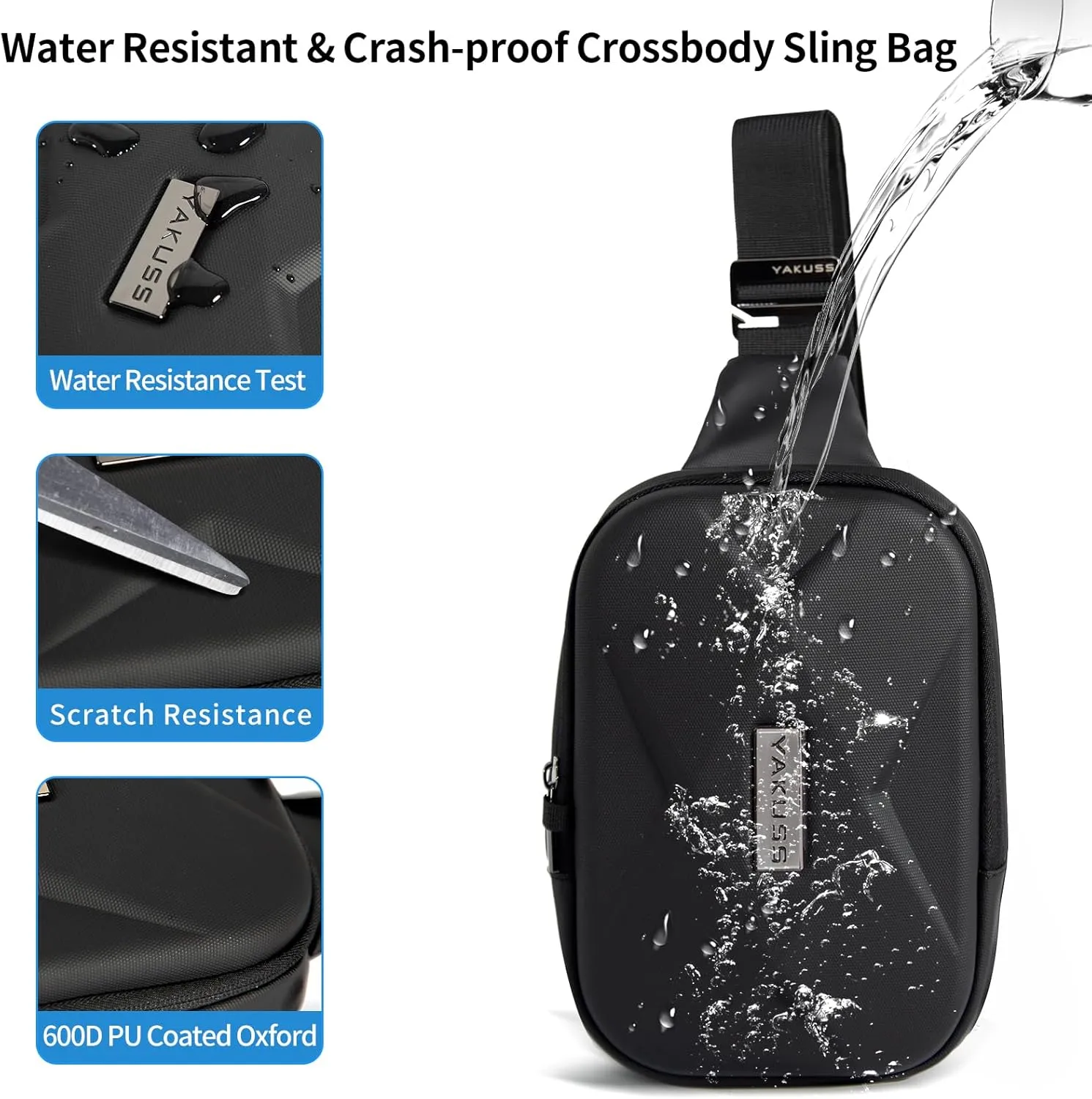 YaKuss Hard Shell Sling Bag for Men and Women, Waterproof Anti-Theft bag for Travel, Men Crossbody Bags for gift, Black